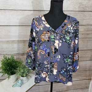 COLLECTIVE CONCEPTS DARK GRAY w/ FLORAL DESIGN TOP